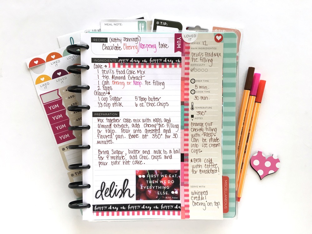 filling up The Happy Planner™ Recipe Organizer — me & my BIG ideas